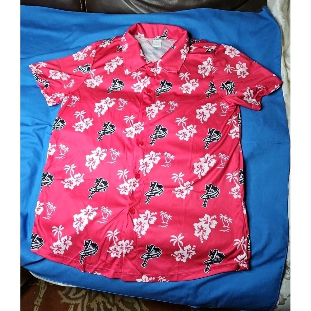 Pensacola Blue Wahoos Hawaiian Shirt All Over Print Logo Hibiscus Stadium NEW XL